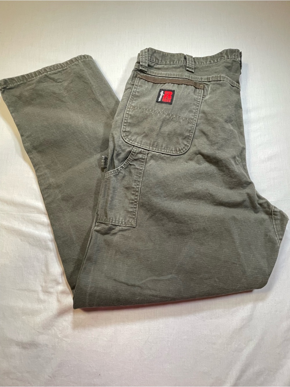 Wrangler Riggs Workwear Pants Mens 42x36 Green Ripstop Olive Carpenter 3W020LD